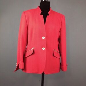 Mary Kay By Twinhill Blazer Womens XL Red Collarless Zip Pocket Gold Button